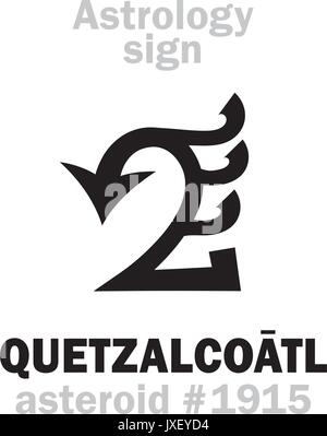 Alphabet d'astrologie : QUETZALCOATL (serpent à plumes), astéroïde # 1915. Caractères hiéroglyphes signe (symbole unique). Illustration de Vecteur