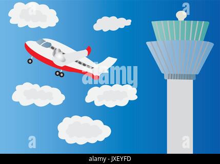 Passager d'un avion au décollage d'un aéroport Illustration de Vecteur