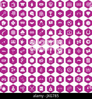 100 icônes de jeu violet hexagonale Illustration de Vecteur