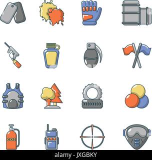 Paintball icons set, cartoon style Illustration de Vecteur