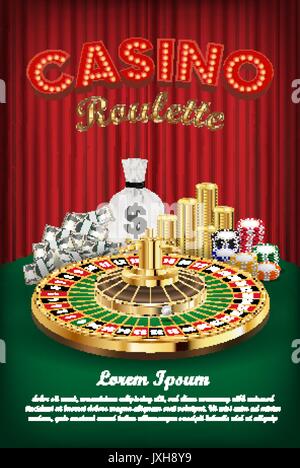 La roulette de casino avec de l'argent et de jetons de casino Illustration de Vecteur