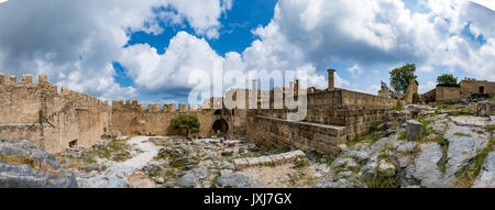 Château Acropole de Lindos, vue panoramique, Lindos, Rhodes, Grèce Banque D'Images