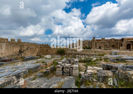 Château Acropole de Lindos, vue panoramique, Lindos, Rhodes, Grèce Banque D'Images