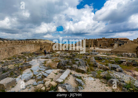 Château Acropole de Lindos, vue panoramique, Lindos, Rhodes, Grèce Banque D'Images