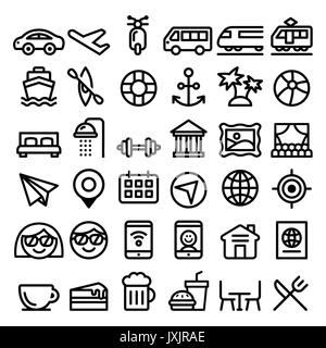 Billet ligne vectorielle icons set, transports, vacances , animation minimaliste - Big Pack Illustration de Vecteur