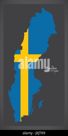 Carte de la suède avec l'illustration du drapeau national suédois Illustration de Vecteur