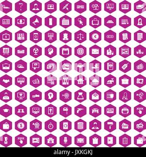 100 icônes prêt violet hexagonale Illustration de Vecteur