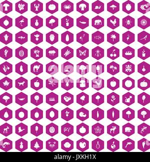 100 icônes nature violet hexagonale Illustration de Vecteur