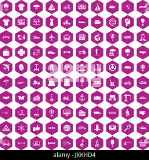 100 icônes logistique violet hexagonale Illustration de Vecteur