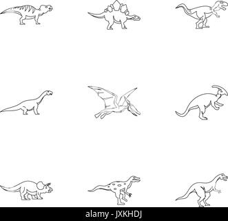 Types d'icônes de dinosaure, jeu de style contour Illustration de Vecteur