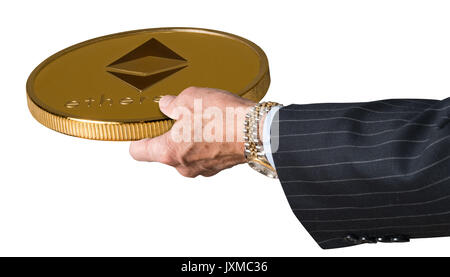 Businessman hand offrant Ethereum au commerce Banque D'Images