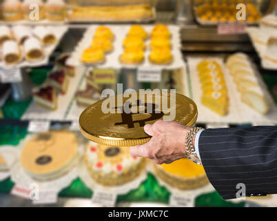 Bitcoin offrant pour les gâteaux et flans en pâtisserie Banque D'Images