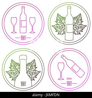 Ensemble de logo linéaire pour la fabrication de vin, boutique ou winery sur fond blanc Illustration de Vecteur