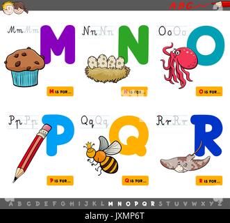 Cartoon Illustration de l'Alphabet Majuscules jeu éducatif pour l'apprentissage de lecture et d'écriture pour les enfants de M à R Illustration de Vecteur