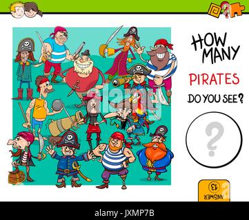 Cartoon Illustration de l'activité de comptage d'éducation pour les enfants jeu pirate avec personnages fantastiques Illustration de Vecteur