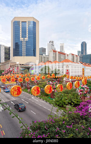 Singapour - Le 21 février 2016 : vue sur le quartier de Chinatown pendant les célébrations du nouvel an chinois Banque D'Images