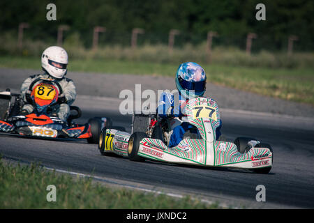 Belgorod (Russie) - 13 août : les pilotes non identifiés en compétition sur la piste à la série sports karting Rotax Max Tasse RAF, le 13 août 2017 à Belgorod (Russie). Banque D'Images