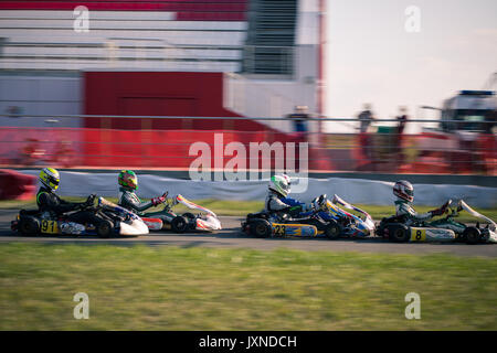 Belgorod (Russie) - 13 août : les pilotes non identifiés en compétition sur la piste à la série sports karting Rotax Max Tasse RAF, le 13 août 2017 à Belgorod (Russie). Banque D'Images