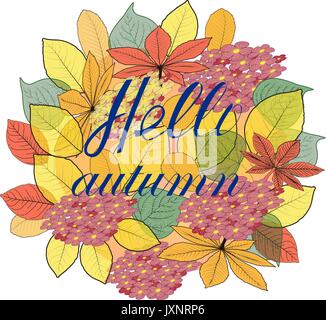 Vector background avec rouge, orange, marron et jaune tomber les feuilles d'automne. Illustration de Vecteur