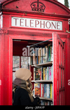 Ancienne cabine téléphonique rouge utilisé comme une bibliothèque à Lewisham. Londres, 2017. Banque D'Images