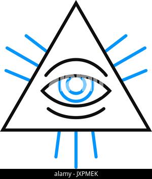 Seul isolés à l'intérieur d'un symbole de l'œil humain pyramide avec lignes bleues pour élève et rayons x over white, vector illustration Illustration de Vecteur