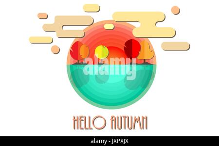 De l'automne. coucher du soleil et de la mer. paysage panoramique. vector illustration. Illustration de Vecteur