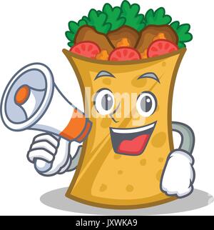 Kebab wrap cartoon character with megaphone Illustration de Vecteur