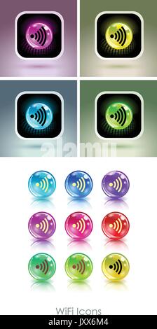 Boules de couleur avec connexion Wi-Fi gratuite symbole icône de l'application. Utile pour les cafés wi-fi, Internet sans fil, des zones de terminaux, etc. Illustration de Vecteur