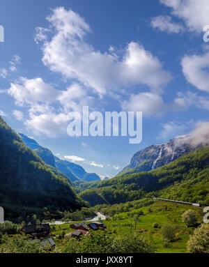 Train entre fjords, railroad de Flam à Myrdal en Norvège Banque D'Images