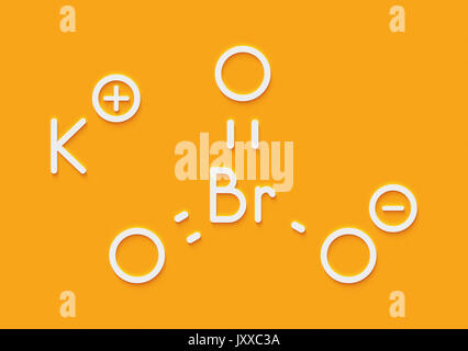 Le bromate de potassium (KBrO3, E924). Utilisé comme additif à la farine dans la fabrication du pain. Formule topologique. Banque D'Images
