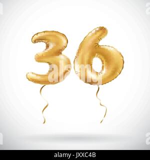 Vector nombre d'Or 36 trente six ballons métalliques. Ballons d'or partie de la décoration. Anniversaire signe pour happy holiday, fête, anniversaire, carn Illustration de Vecteur