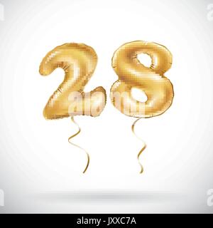 Vector nombre d'Or 28 Vingt-huit ballons métalliques. Ballons d'or partie de la décoration. Anniversaire signe pour happy holiday, fête, anniversaire, ca Illustration de Vecteur