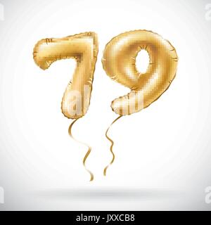 Vector nombre d'Or 79 soixante neuf ballon métallique. Ballons d'or partie de la décoration. Anniversaire signe pour happy holiday, fête, anniversaire, ca Illustration de Vecteur