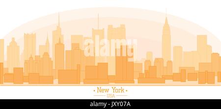 Bannière linéaire de New York city skyline jour monuments bâtiments silhouette vector illustration. La moitié d'orange ville d'art de la ligne de couleur unis nyc fla moderne Illustration de Vecteur