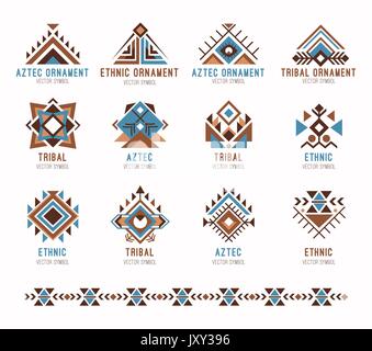 Ensemble d'ornements ethniques tribal Aztèque Illustration de Vecteur