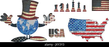 Éléments du drapeau USA Collection Vector - Illustration, texte avec USA drapeau, drapeau national nous en mosaïque Illustration de Vecteur