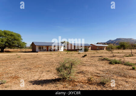 Sur maisons d'Omandumba guest Farm (Ferme) dans les montagnes d'Erongo près de Omaruru, Erongo, Namibie Région Banque D'Images