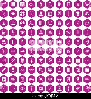 100 treatmet médical icônes violet hexagonale Illustration de Vecteur
