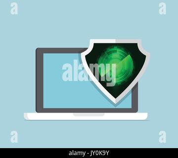 network cyber security background laptop with technology shield guard vector illustration Illustration de Vecteur