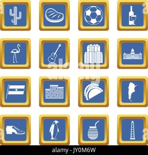 L'Argentine articles de voyage blue icons set Illustration de Vecteur