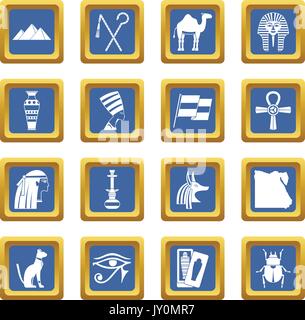 Articles de voyage Égypte icons set blue Illustration de Vecteur