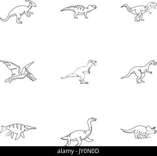 Dinosaure chiffres icons set style du contour, Illustration de Vecteur