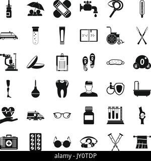 Santé handicapés icons set, le style simple Illustration de Vecteur