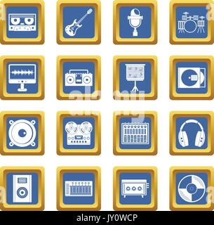 Studio d'enregistrement articles icons set blue Illustration de Vecteur