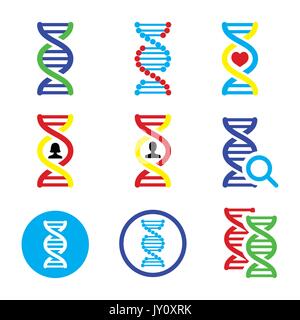 ADN, les icônes vectorielles génétiques définissent Vecor icons ensemble d'ADN isolé sur blanc Illustration de Vecteur