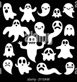 Fantômes effrayants design, personnages de l'Halloween icons set Vector icons set pour l'Halloween - cartoon caractères ghost isolated on black Illustration de Vecteur