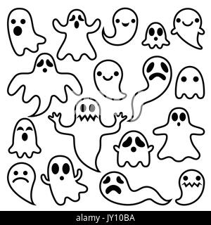 Fantômes effrayants design, personnages de l'Halloween icons set Vector icons set pour l'Halloween - cartoon caractères ghost isolated on white Illustration de Vecteur