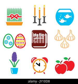 Le Novruz - Nouvel an persan icons set - 21 mars Vector icons set de célébrer Norouz isolated on white Illustration de Vecteur