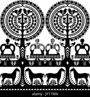 L'art populaire polonais Seamless pattern Wycinanki Kurpiowskie - Kurpie Papercuts répétitives vecteur conception folklorique de la région de Kurpie en Pologne avec wom Illustration de Vecteur