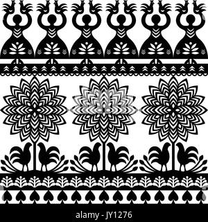 L'art populaire polonais Seamless pattern Wycinanki Kurpiowskie - Kurpie Papercuts vecteur conception répétitives folklorique de la région de Kurpie en Pologne avec wom Illustration de Vecteur